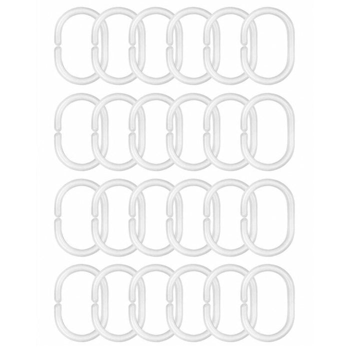 24 Pcs Set Plastic Bathroom Shower Curtain Rings Hooks White Rustproof Clips New