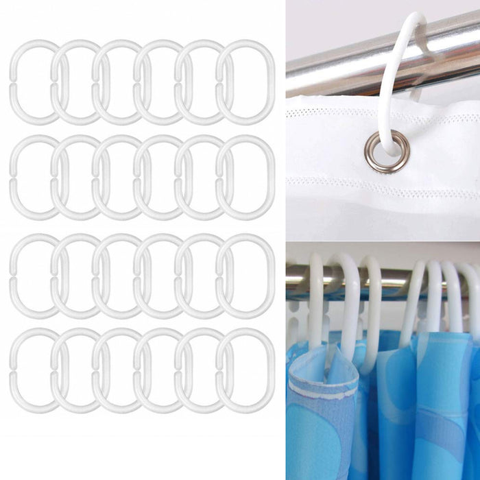 24 Pcs Set Plastic Bathroom Shower Curtain Rings Hooks White Rustproof Clips New