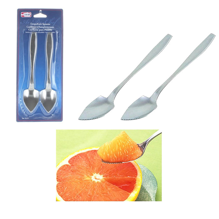 2 Grapefruit Spoon Set Stainless Steel Serate Edge Flatware Dessert Cirtus Fruit