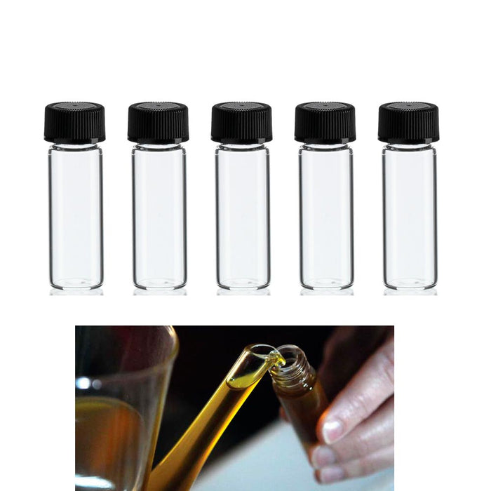 5 Mini Clear Glass Vial Bottles Caps 1 3/4 Tall 1/8 Oz Gold Panning Prospecting