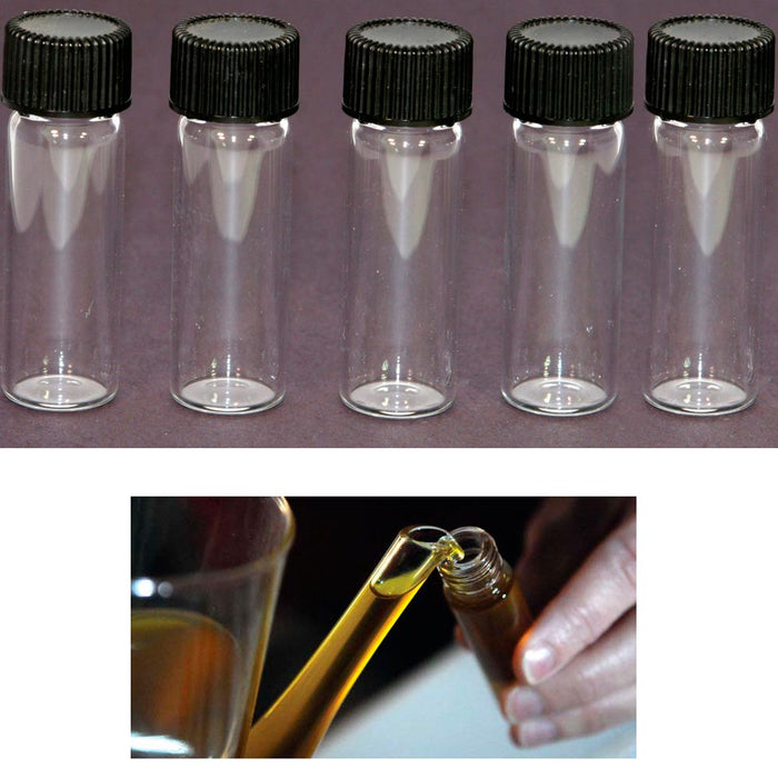 50 Mini Clear Glass Vial Bottles Cap 2 3/16 Tall 6 mL Gold Panning Prospecting