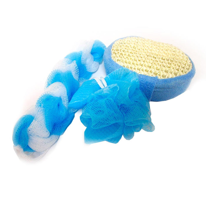 3pc Set Bath Shower Sponge Set Loofah Back Strap Exfoliating Body Brush Scrubber