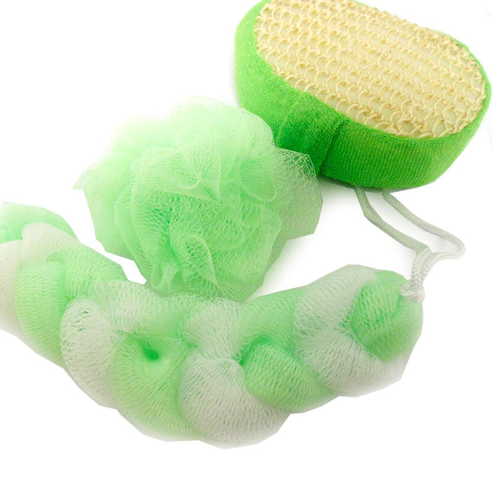 3pc Set Bath Shower Sponge Set Loofah Back Strap Exfoliating Body Brush Scrubber