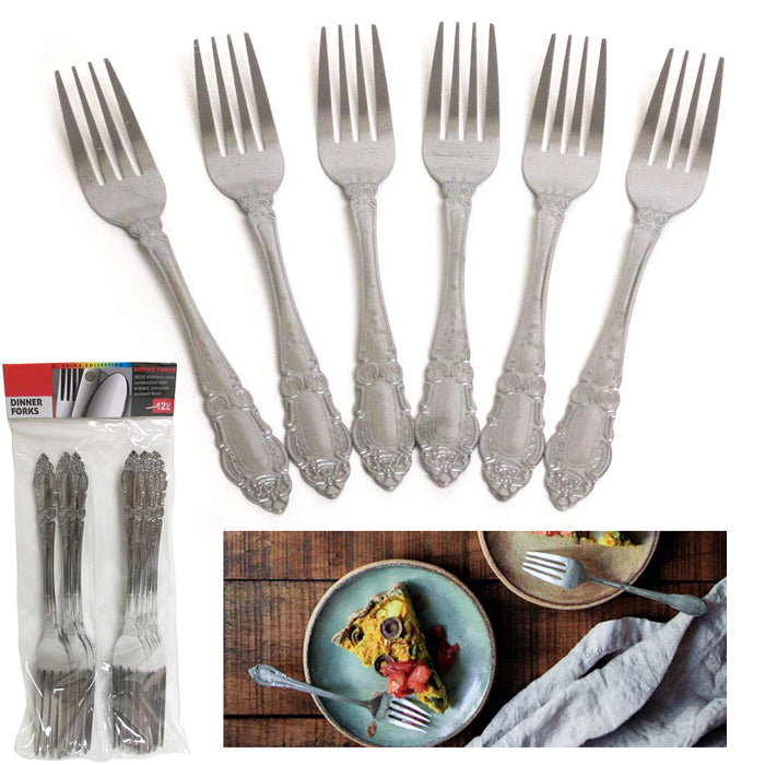 12 Pc Stainless Steel Dinner Forks Cutlery Utensil Set Flatware Kitchen Dining