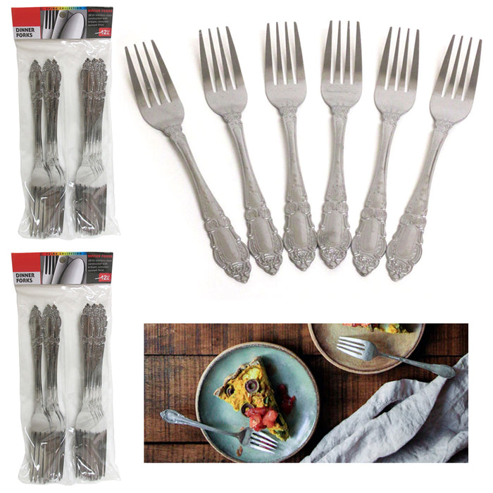 24 Dinner Forks Stainless Steel Set Cutlery Glossy Polished Dishwasher Safe 7.5"