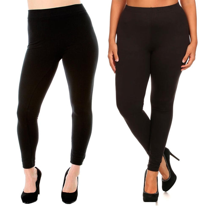 3 Women's Plus Leggings One Size Fit Seamless Fleece Yoga Pants Stretchy Black