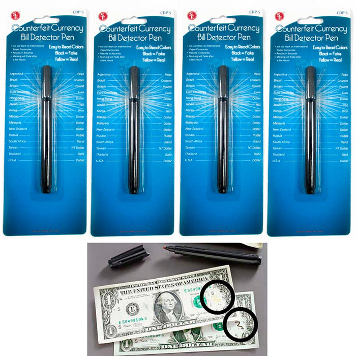 4 Counterfeit Money Detector Pen Bill Smart Marker Detection Fake Note Currency