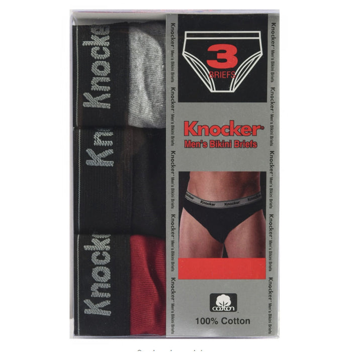 3 Pack 100% Cotton Mens Bikinis Briefs Underwear Solid Knocker Size Medium 32-34