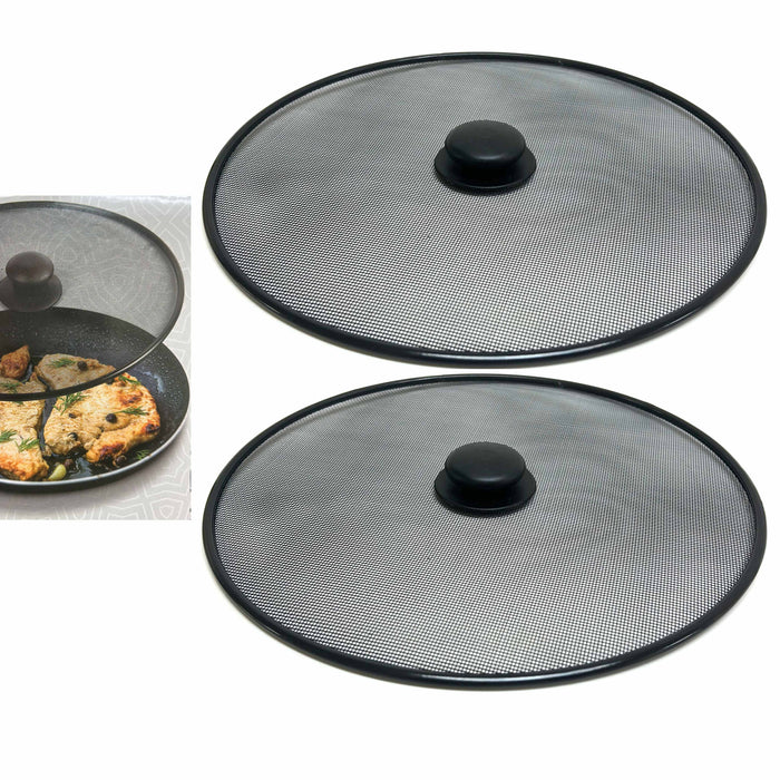 2 Grease Splatter Screen Frying Pan Mesh Lid Knob Cover 11" Shield Hot Oil Guard