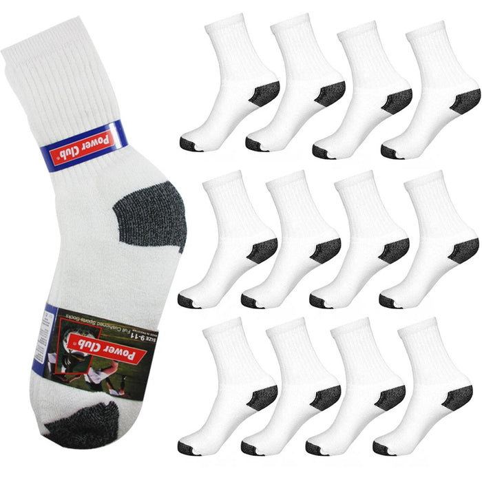 12 Pairs Mens Crew Sport Socks Cotton Calf Cushioned Old School Tube White 9-11