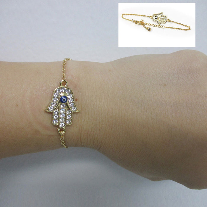 Gold Lucky Bracelet Kabbalah Hamsa Hand Evil Eye Judaica Protection Adjustable