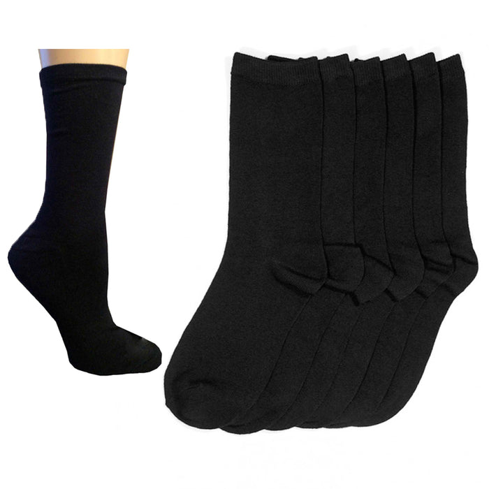 6 Pair Black Knocker Calf Crew Cut Socks Solid Unisex Casual Wear Work Size 9-11