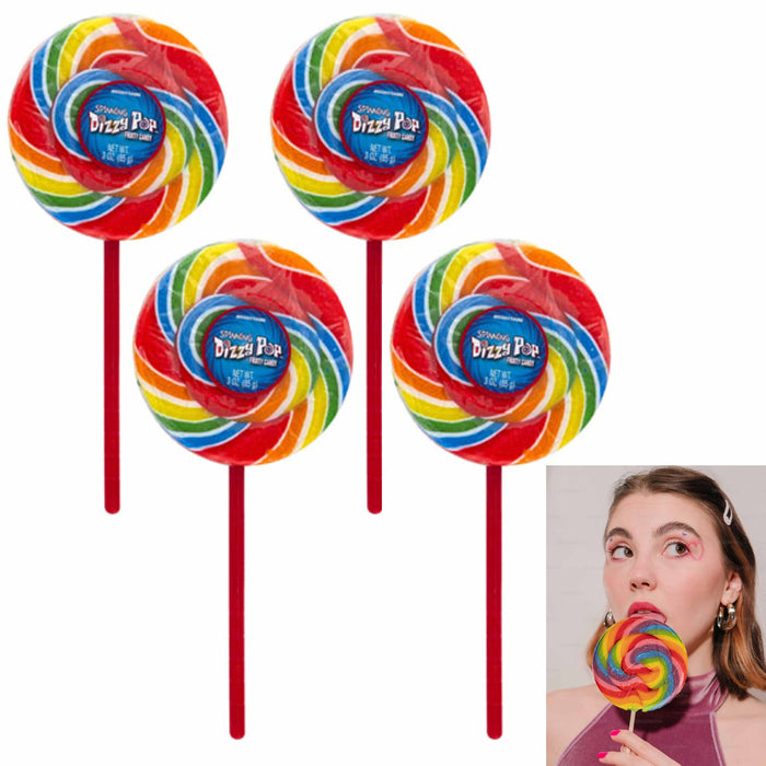 4 Pc Spinning Lollipops Dizzy Pop Spiral Fruit Rainbow Candy Sucker Swirl Treats