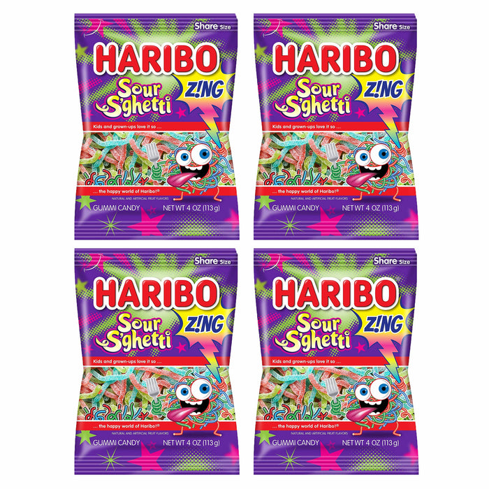 4 Bags Haribo Sour S'Ghetti Gummi Candy Gummy Chewy Candies Party Treats Goodies