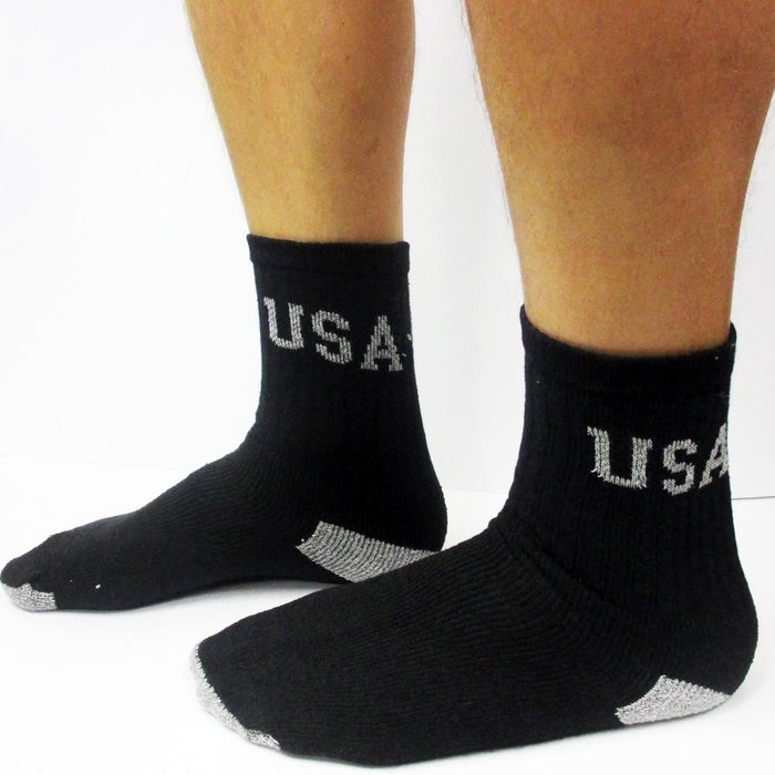 4 Pair Mens Sports Socks Crew Athletic Fit Cushioned Cotton USA Solid Black 9-11