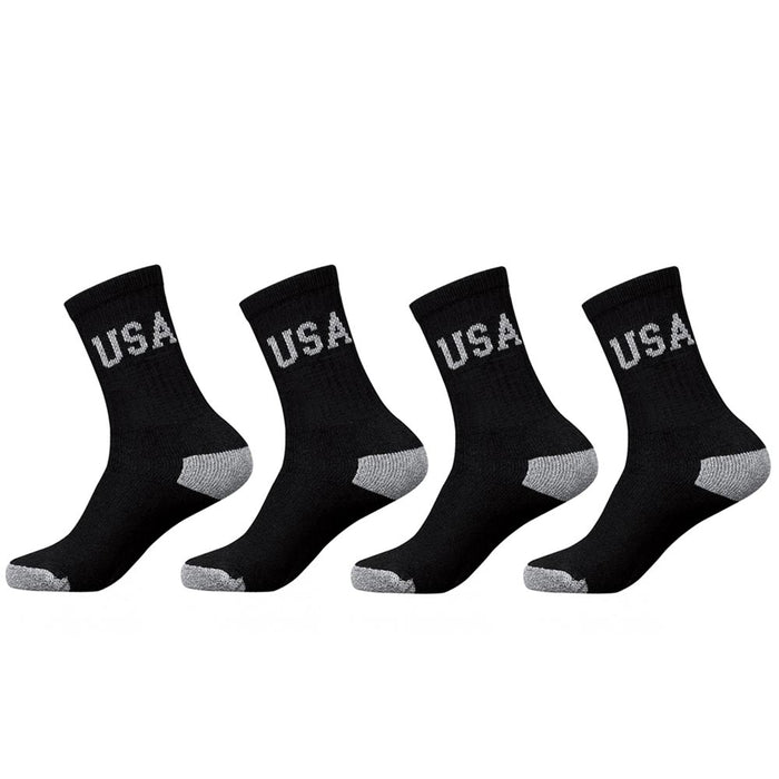 4 Pair Mens Sports Socks Crew Athletic Fit Cushioned Cotton USA Solid Black 9-11