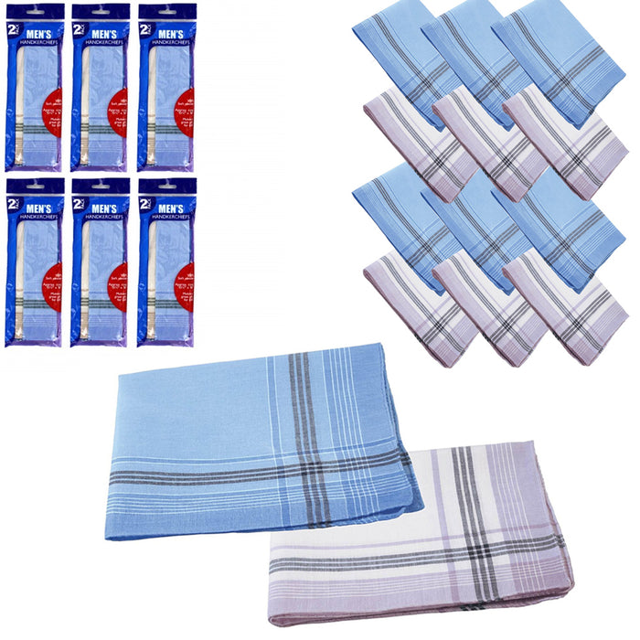 12 Mens Handkerchief Plaid 100% Pure Cotton Fashion Fancy Suit Hankie Gift New