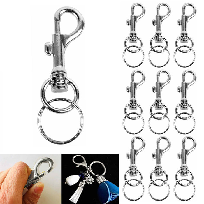 10 Pc Swivel Clasp Snap Hook Silver Spring Clip Metal Key Ring Lobster Keychain