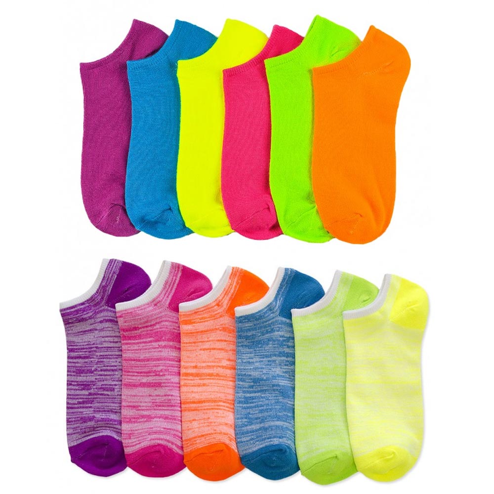 Lot Of 12 Women's Ladies No Show Neon Ankle Socks Sports Multi Color S —  AllTopBargains