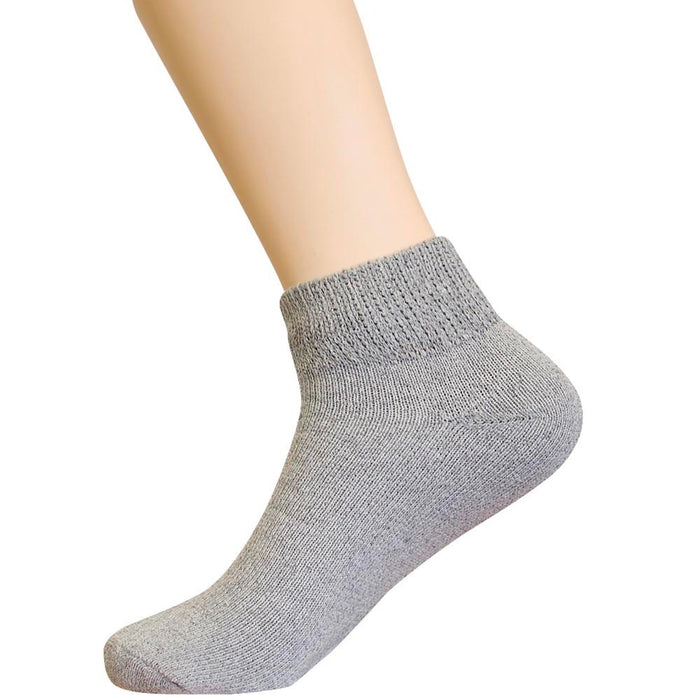 3 Pair Diabetic Ankle Quarter Crew Socks Grey Cotton Men Women Circulatory 10-13