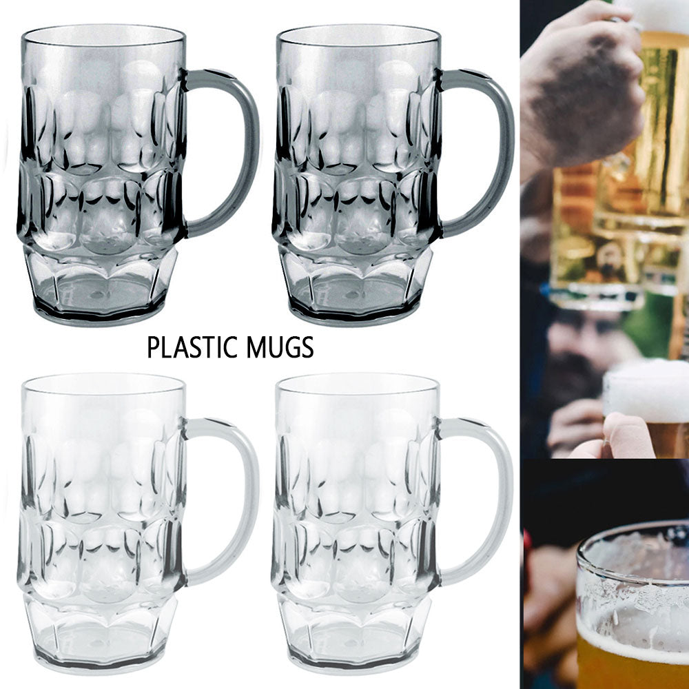 3 Tall Mugs Beer Drinking Glasses Bar Set Big Handle Clear Thick Large 26oz  NEW