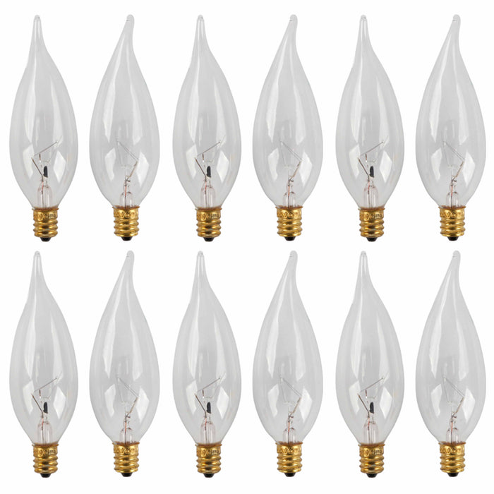 12 Pc Clear Light Bulbs 40W 120V Candelabra Candle Flame Tip Chandelier Lighting