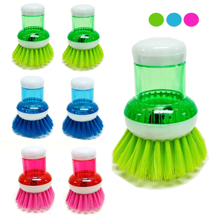 6 Scrubber Soap Dispense Palm Wash Brush Cleaning Pan Pot Dish Bowl Kitchen Tool