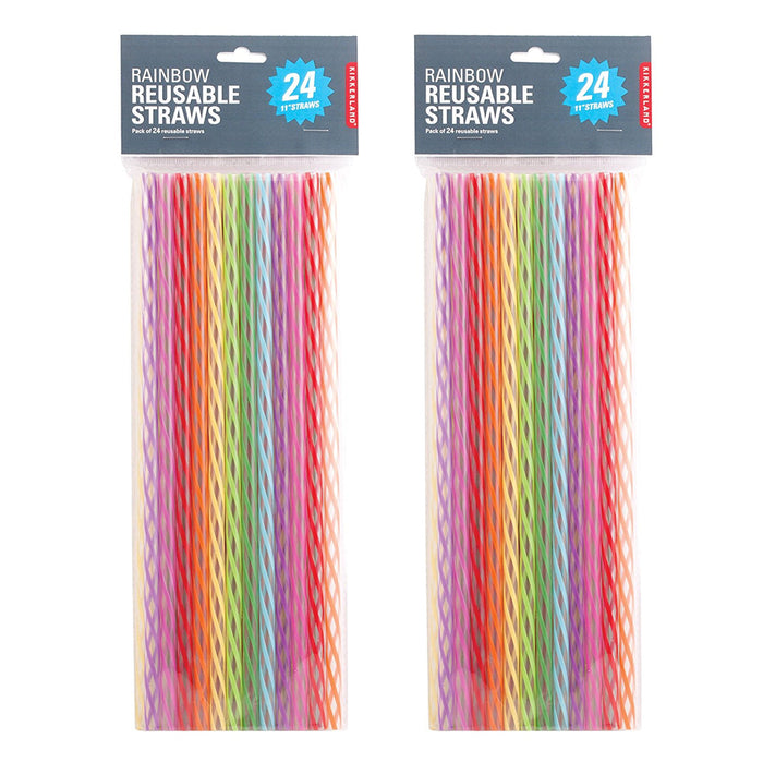 48 Pc Kikkerland Reusable Straws Milkshake Rainbow 11" Food Safe Birthday Party