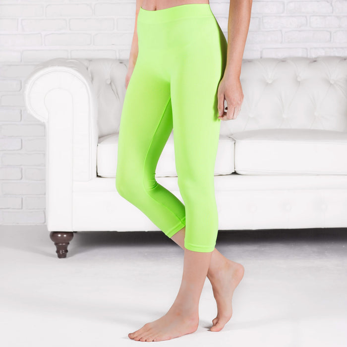 Women Leggings Pants Cropped Capri Running Yoga Sport High Waist Fitness Neon L