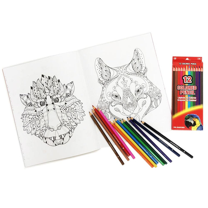 ADULT COLORING BOOK RELAX PACK - Patterns Stress Relief Coloring Book with  Colored Pencils Set
