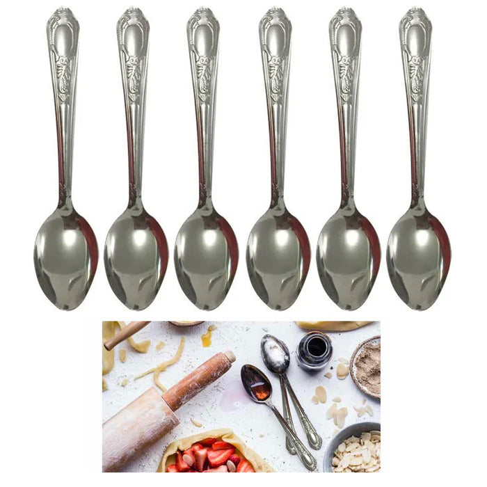 6 Pc Stainless Steel Dinner Spoons Tablespoons Flatware Silverware Soup Utensils