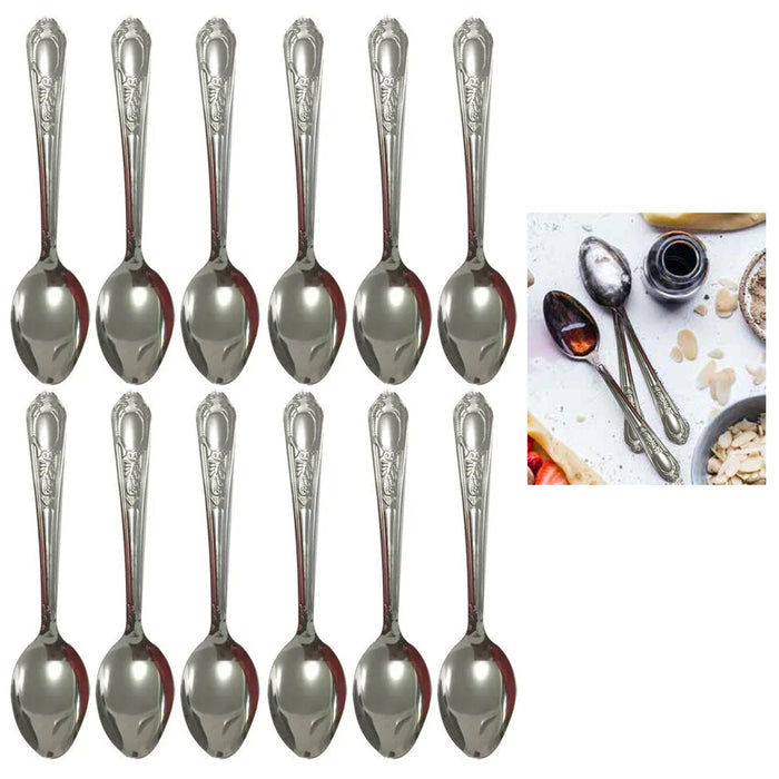 12 Pc Dinner Spoons Stainless Steel Silverware Tablespoon Flatware Table Utensil