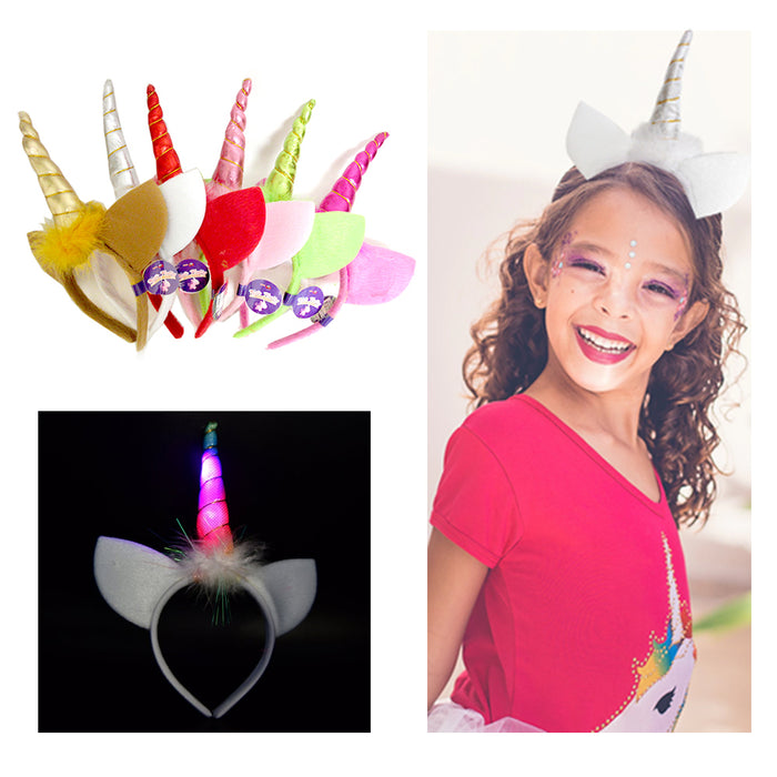 1 Magical Glow Unicorn Head Band Light Up Horn Party Kids Hair Headband Cosplay