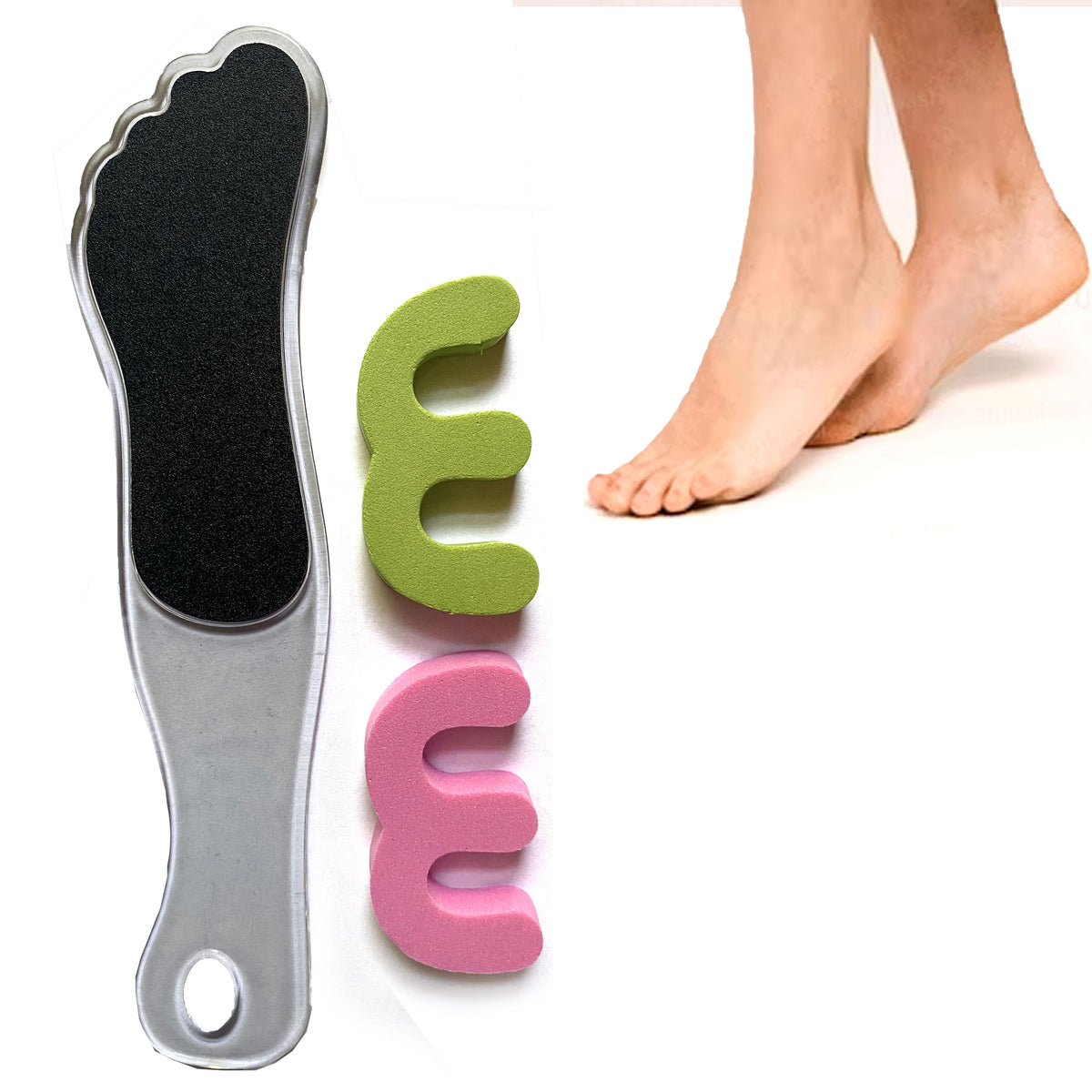 6 Pc Professional Pedicure Set Nail Foot File Foam Toe Separators
