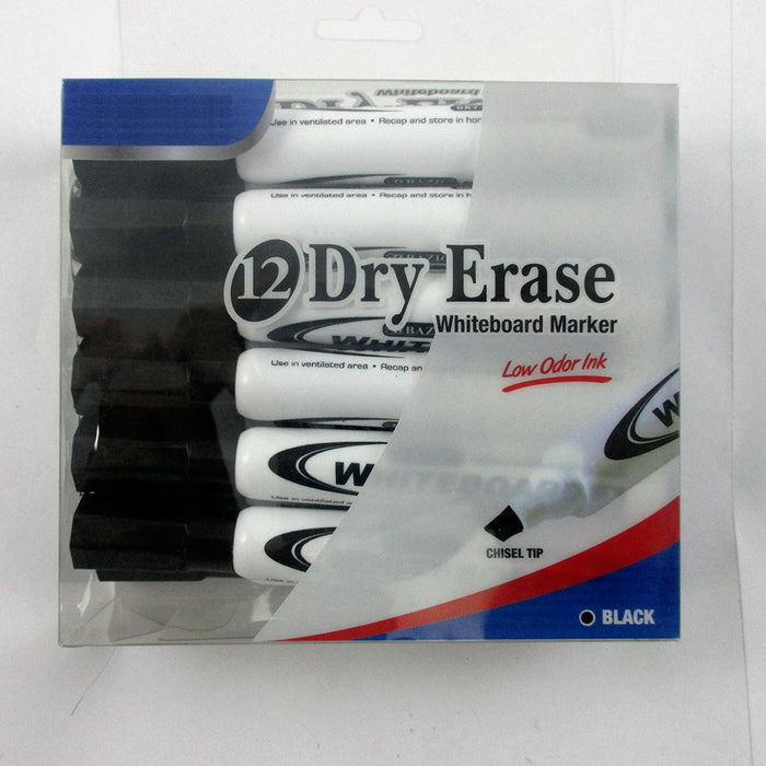 24 Dry Erase Whiteboard Markers Chisel Point Black Pens Office School Low Odor