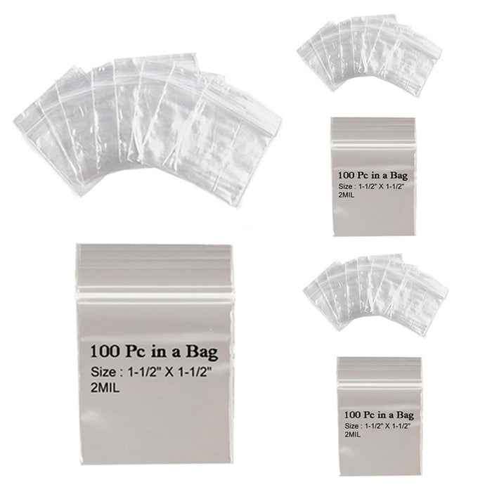 300 Pc Reclosable Clear Bags W 1 1/2"x 1 1/2" H Poly Bag 2 Mil Storage