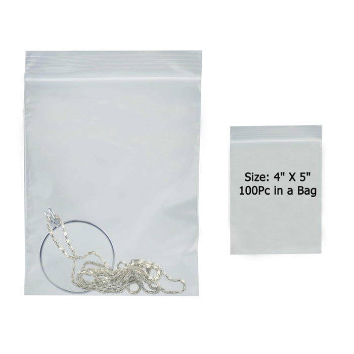 100 Pc Self Locking Clear Bags Single Zipper W 4x 5 H Poly Zip Lock Bag 2 Mil