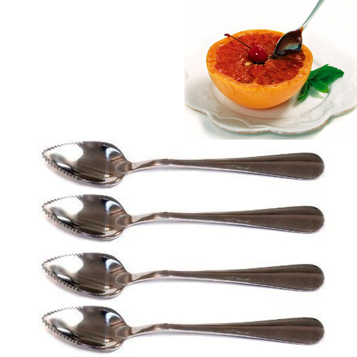 4 Pc Grapefruit Spoon Set Steel Serated Edge Flatware Dessert Cirtus Fruit New