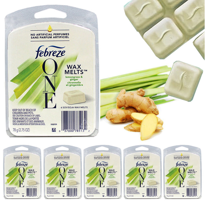 6 Pk Febreze Cube Soy Wax Melts Lemongrass Ginger Scented Warmers Tarts 2.75oz