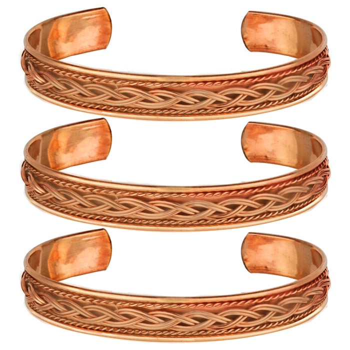 3 Jewelry Pure Copper Braided Bracelet Cuff Bangle Adjustable Men Women Unisex