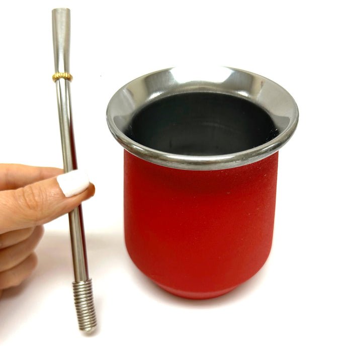 Argentina Yerba Mate Cup Tea Gourd Stainless Steel Bombilla Set Double Wall Red