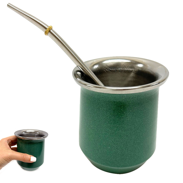 Argentina Mate Gourd Bombilla Stainless Steel Straw Green Tea Cup Double Walled