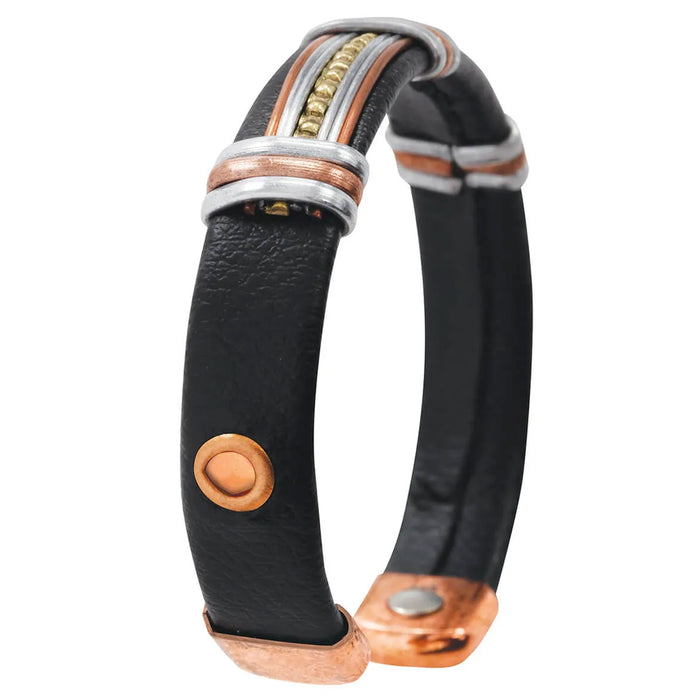 Pure Solid Copper Leather Wrapped Magnetic Bracelet For Men Women Cuff Jewelry