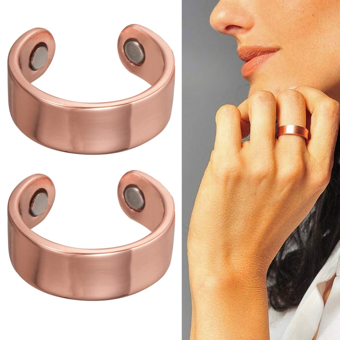 2 Solid Pure Copper Magnetic Ring Adjustable Size With 2 Magnets Men Women Gift