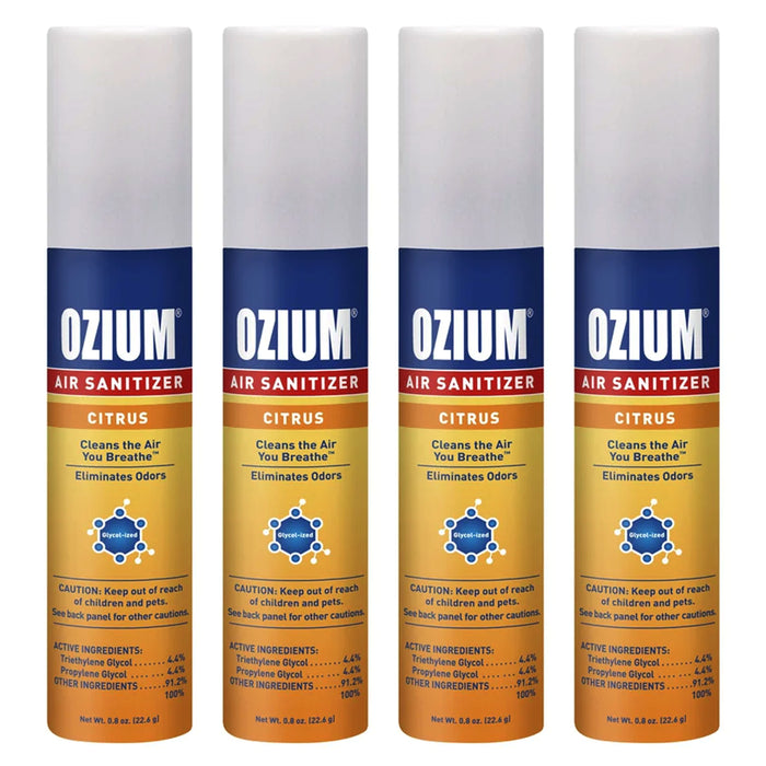 4 Pc Ozium 0.08oz Air Sanitizer Spray New Car Scent Odor