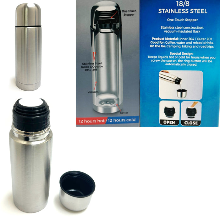 2 Stainless Steel Vacuum Flask Bottle Thermo Hot Cold Tea Coffee Insulated 12oz