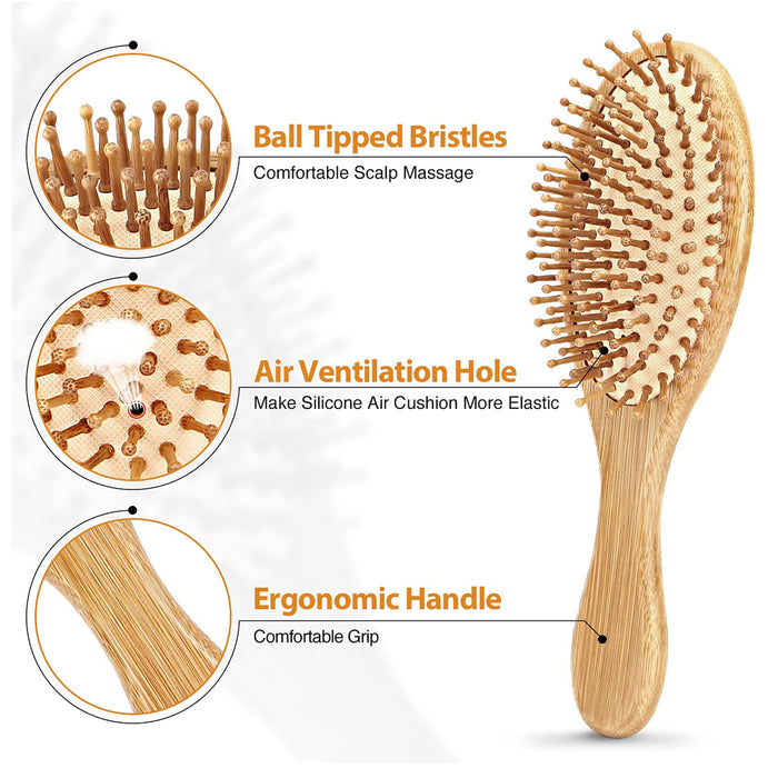 2 Bamboo Bristle Hair Brushes Natural Wooden Paddle Brush Oval Spa Scalp Massage