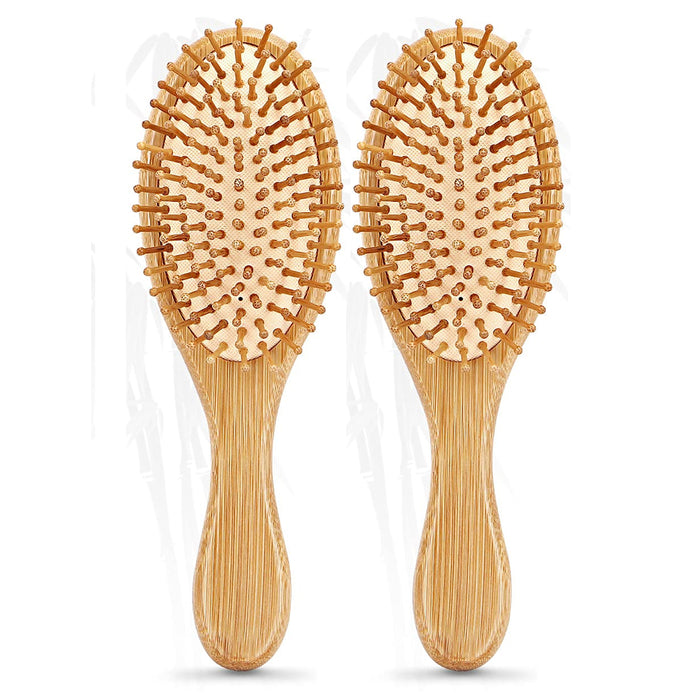 2 Bamboo Bristle Hair Brushes Natural Wooden Paddle Brush Oval Spa Scalp Massage