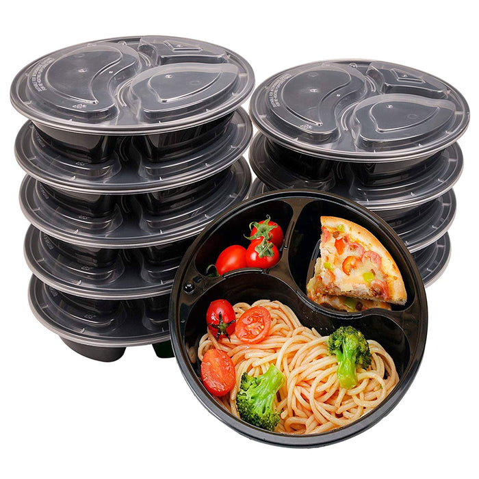 33 oz. 9.06 x 2.36 Round 3 Compartment Meal Prep Containers