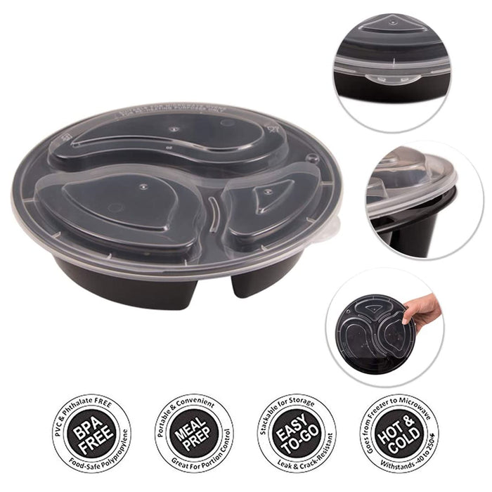 24 Food Storage Containers Meal Prep 3 Compartment Plate W/ Lids Reusable 30oz